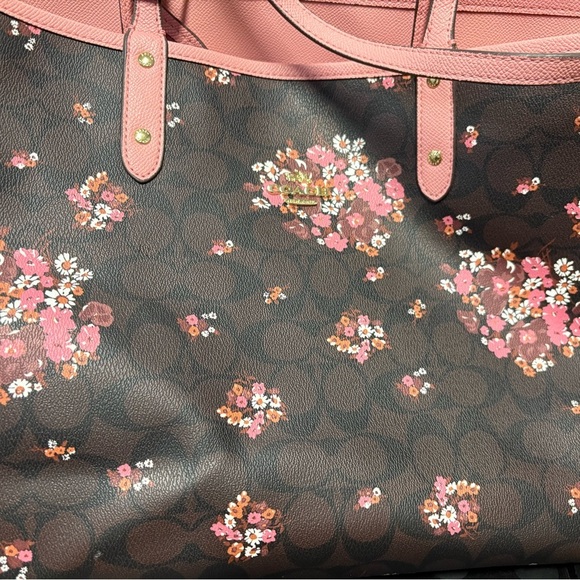 Coach Floral Pink and Brown Reversible Tote Bag - Picture 14 of 16